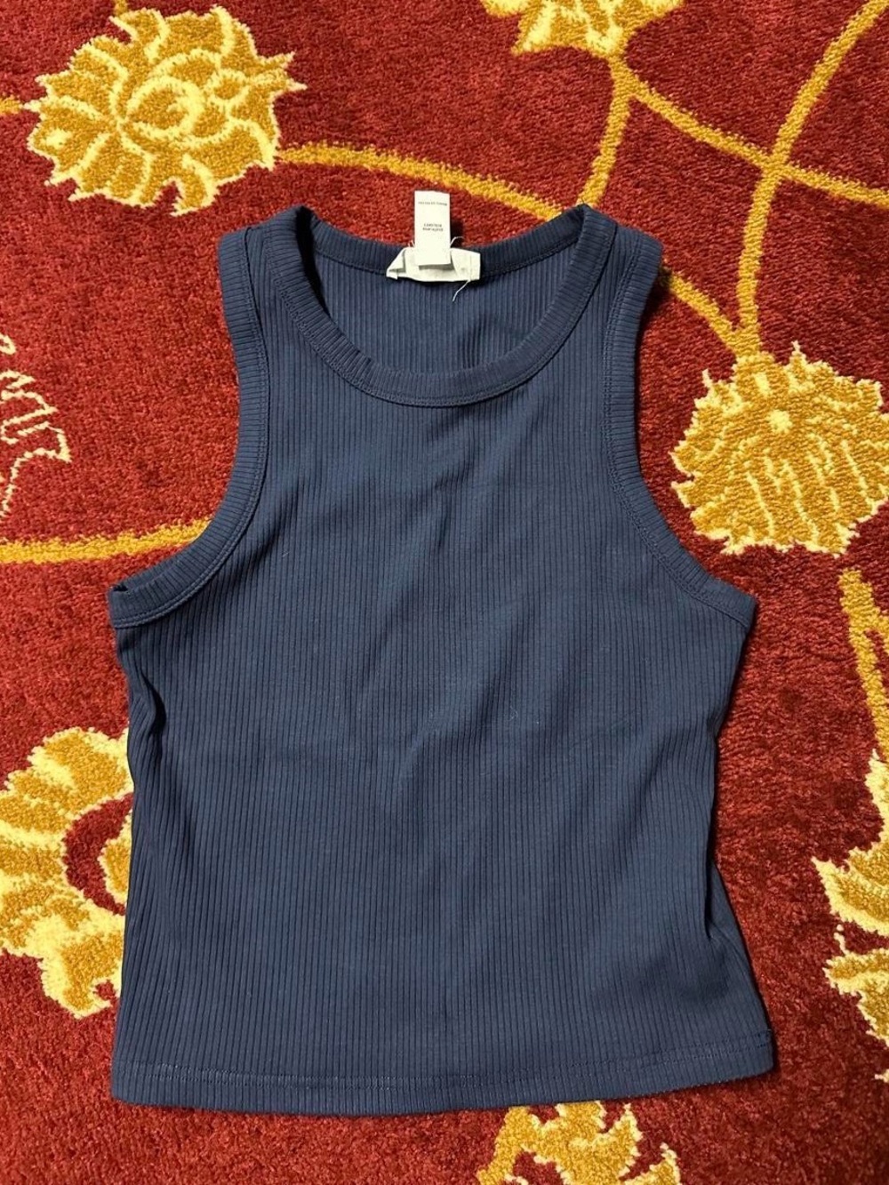 Ribbed Navy Sleeveless Crop Tank Top - Women's